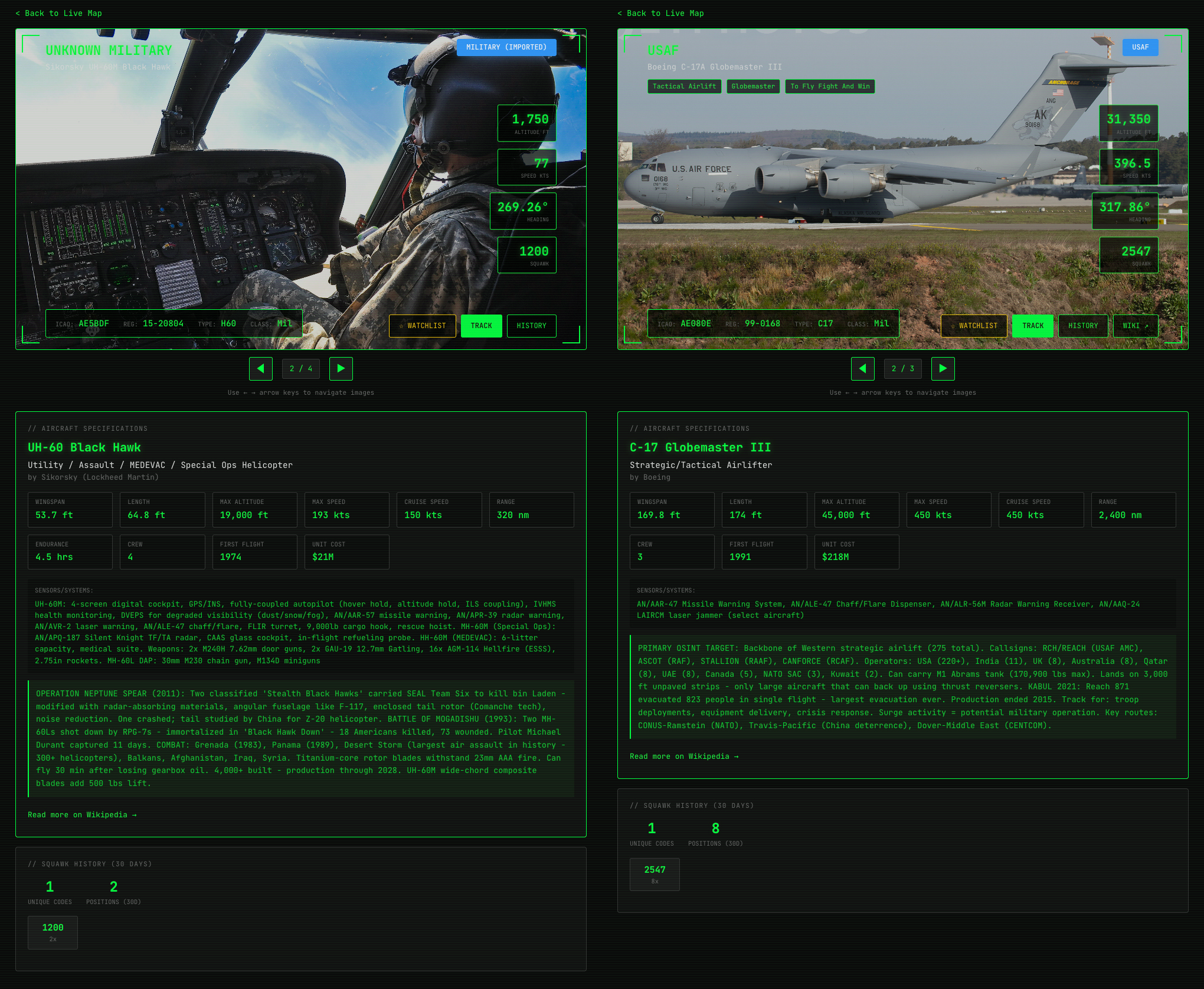 Aircraft specifications showcase